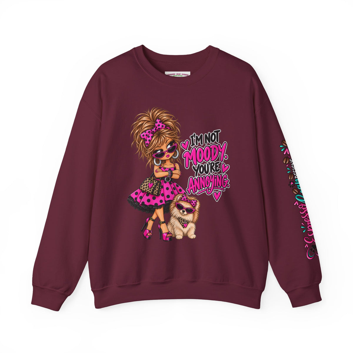 “I’m Not Moody, You’re Annoying” Girl & Pug Graphic Sweatshirt