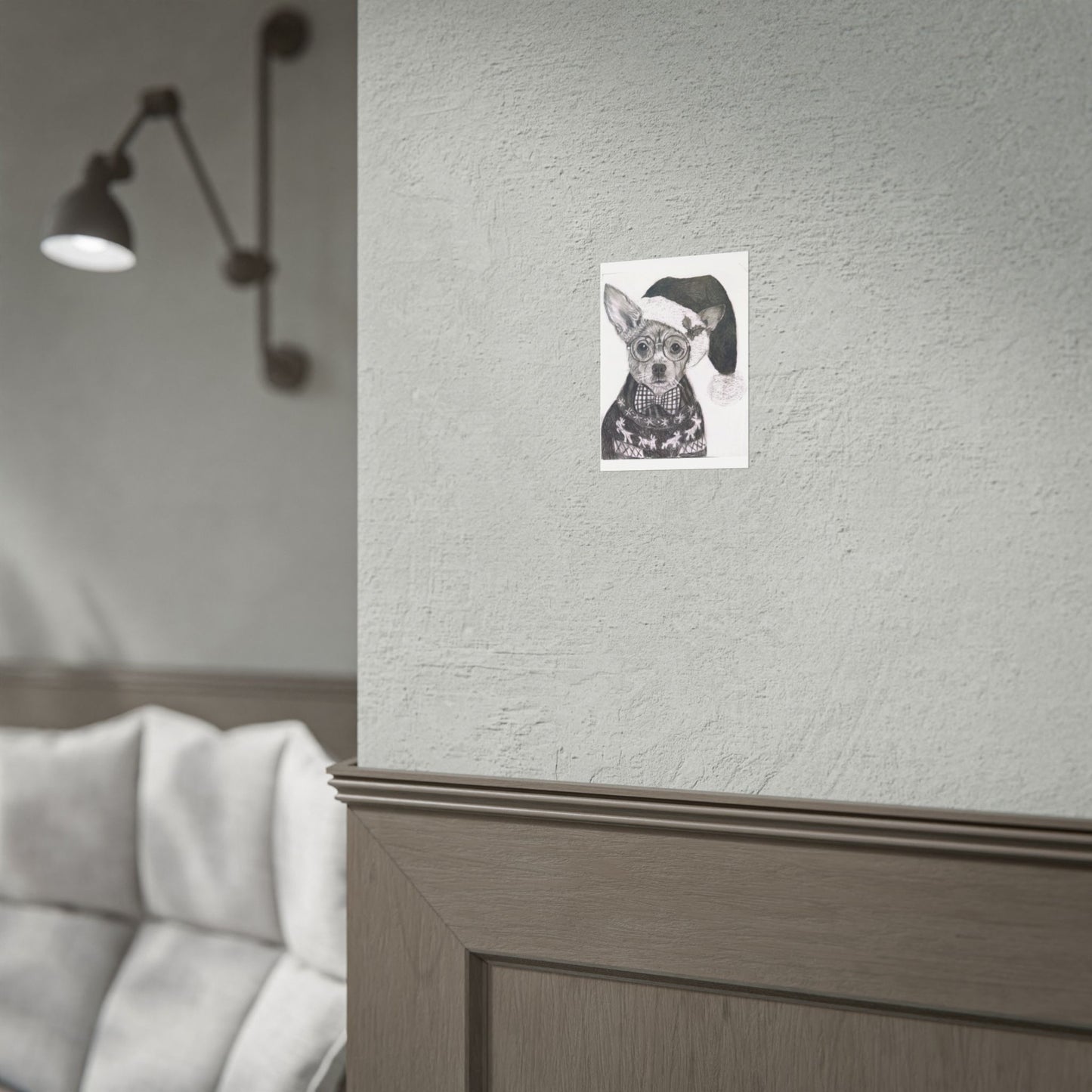 Brutus in Santa Hat Rolled Poster — Holiday Dog Art Print