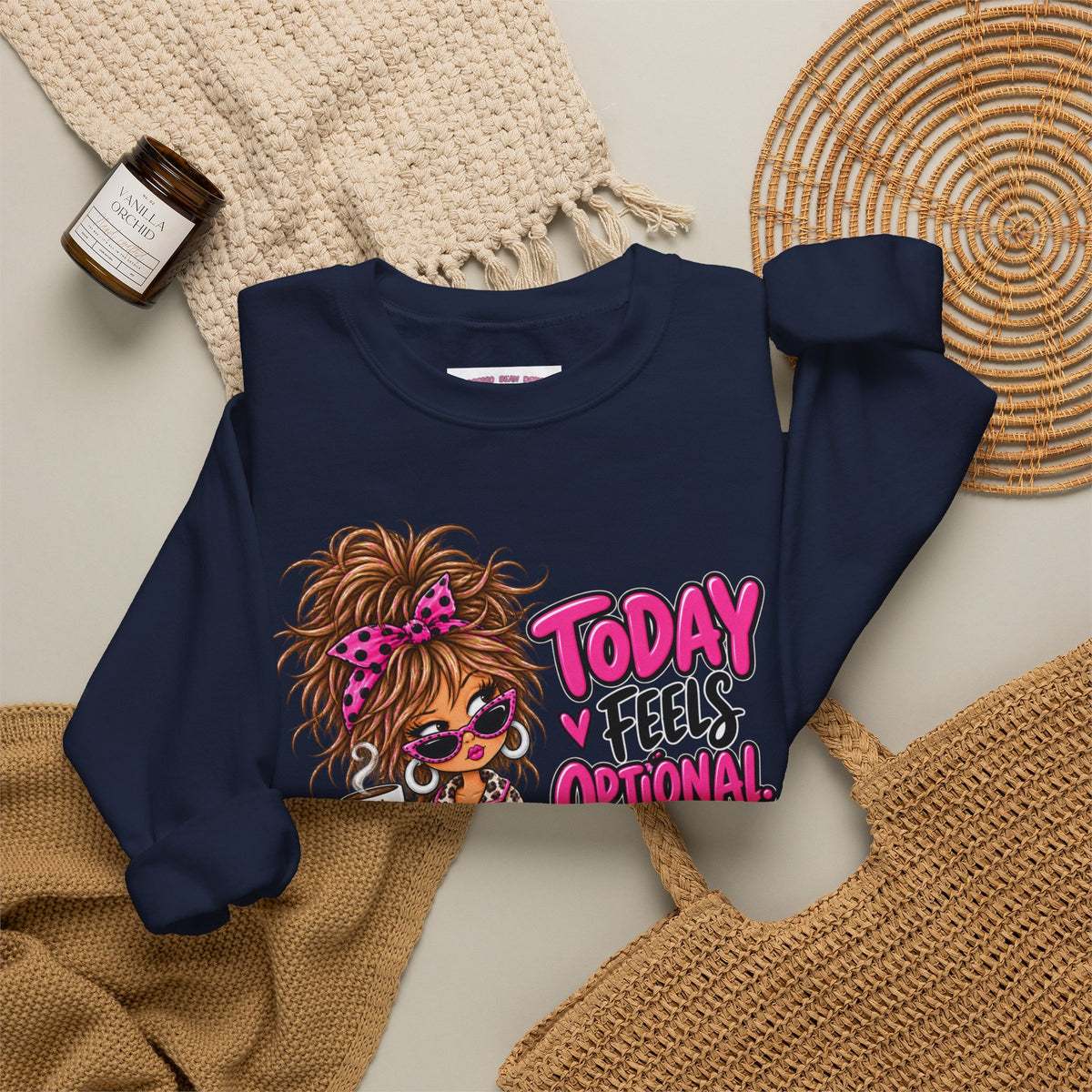 Crewneck Sweatshirt — "Today I Feel Optional" Cute Leopard Girl Graphic
