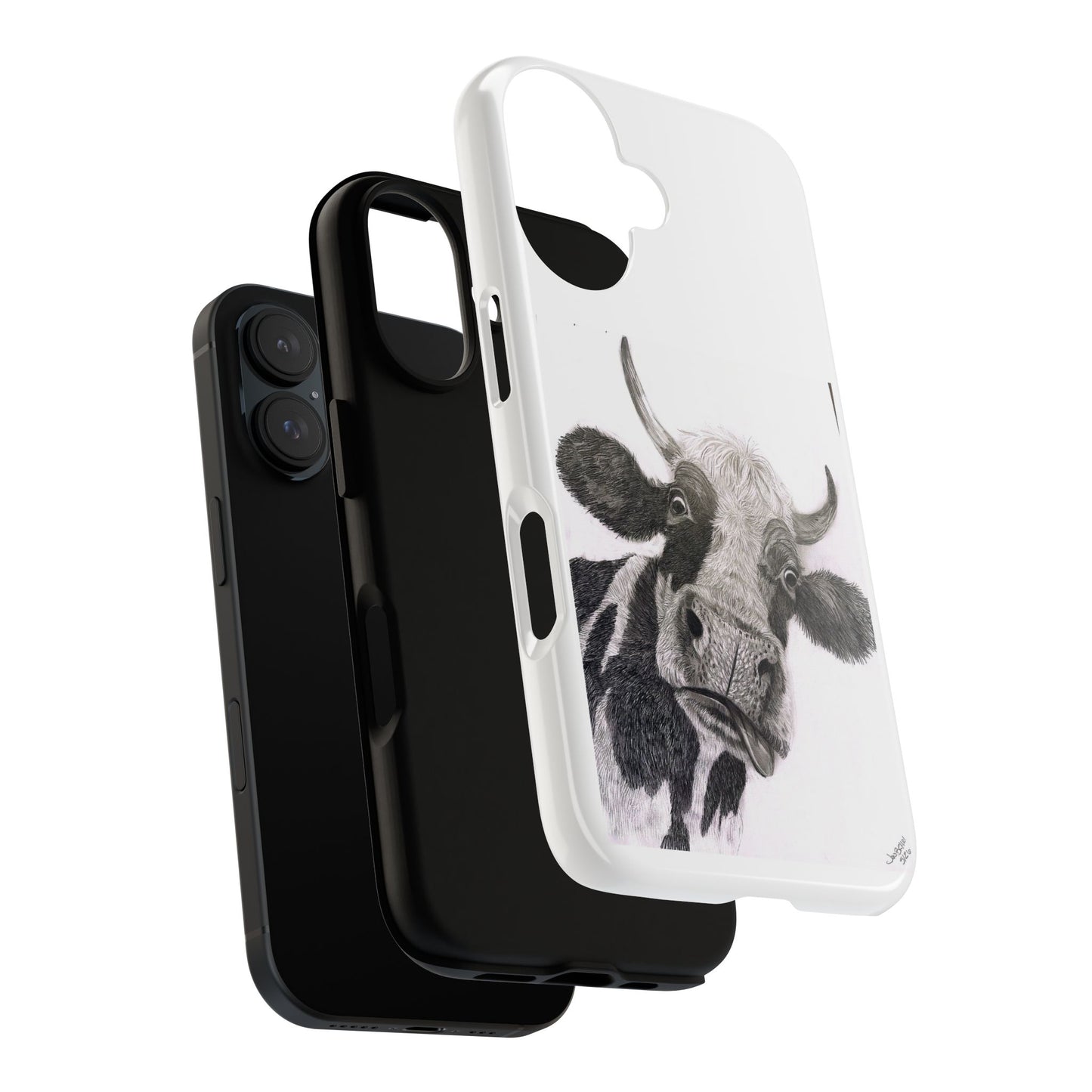 Cow Sketch Tough Phone Case — Protective iPhone Cover with Whimsical Cow Illustration