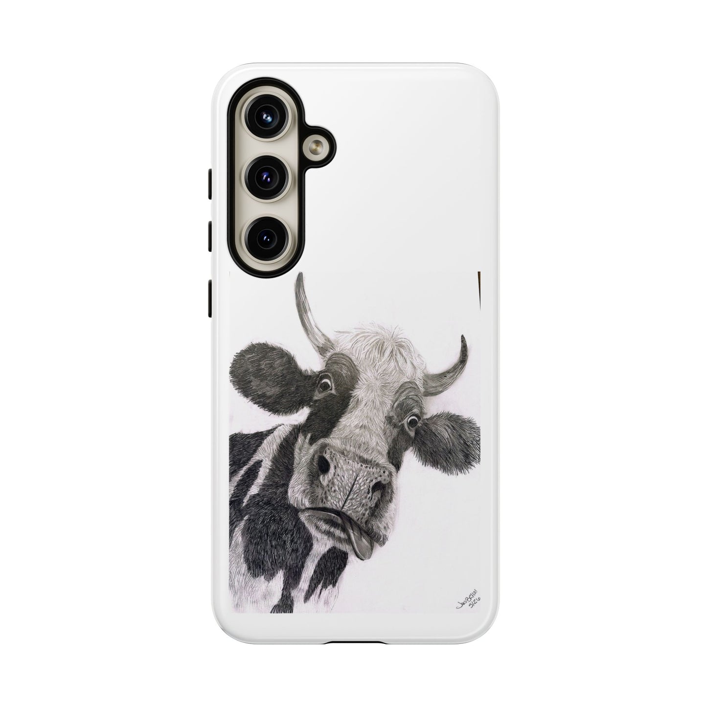 Cow Sketch Tough Phone Case — Protective iPhone Cover with Whimsical Cow Illustration