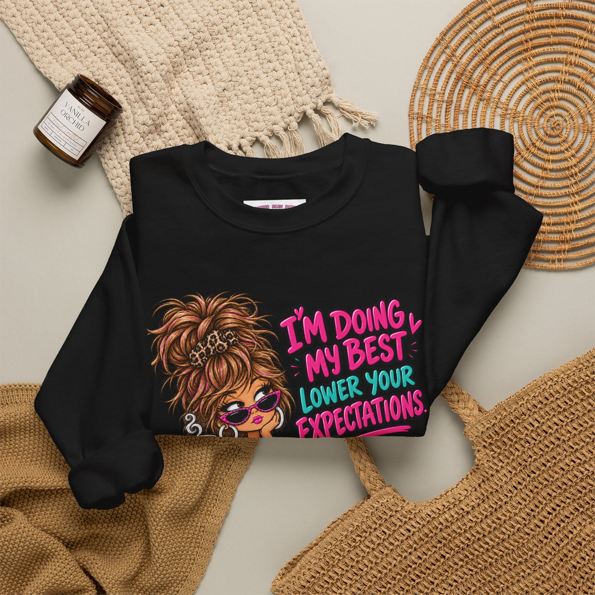 I'm Doing My Best Crewneck Sweatshirt — Cute Girl & Puppy Graphic