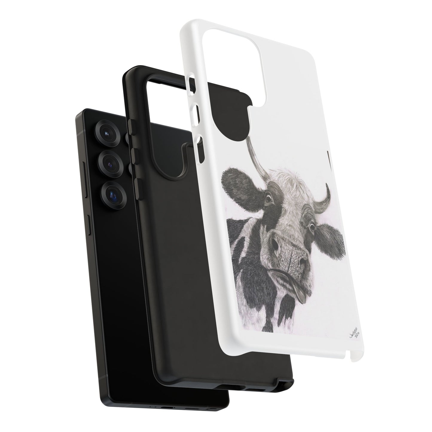 Cow Sketch Tough Phone Case — Protective iPhone Cover with Whimsical Cow Illustration