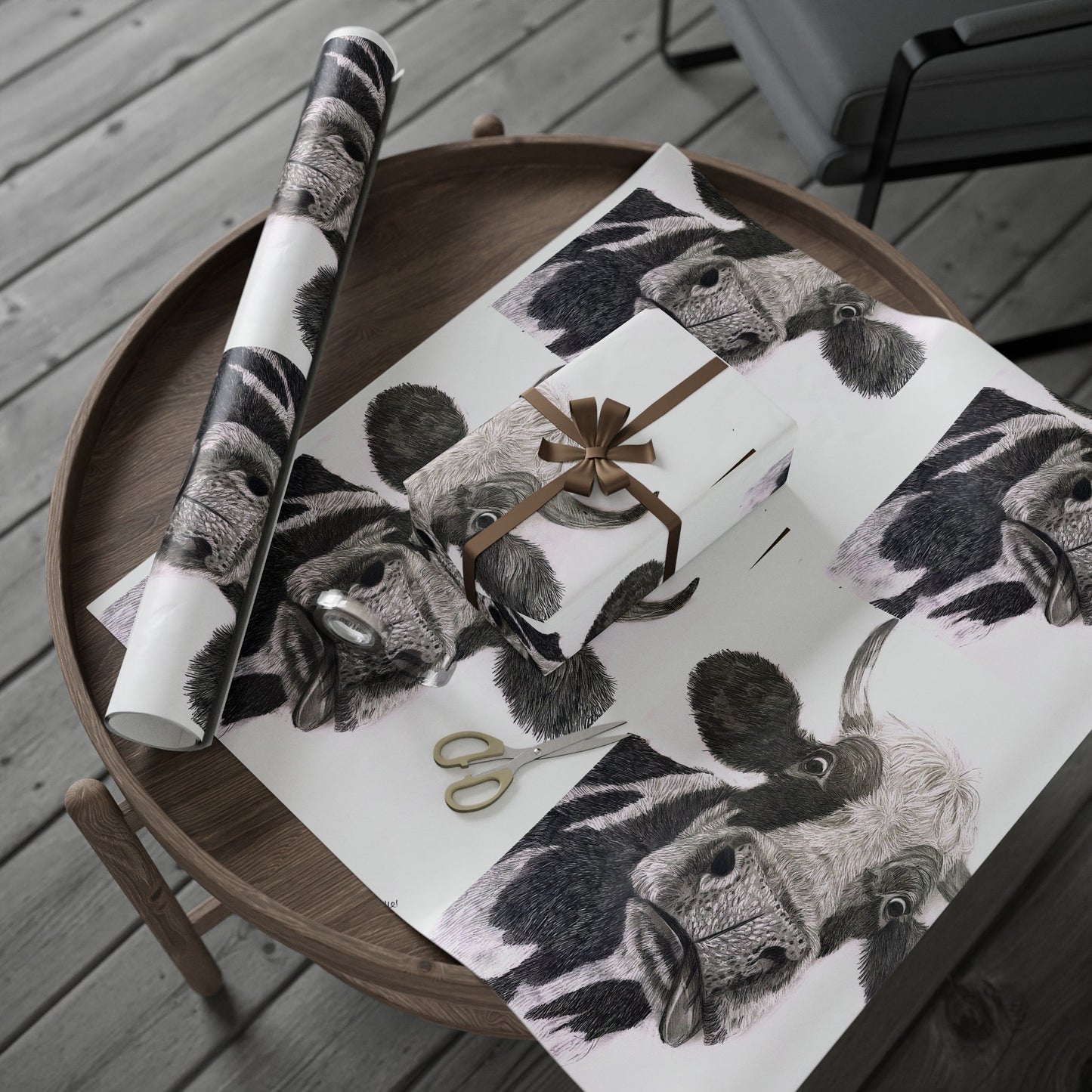 Cow Pattern Wrapping Paper — Black & White Animal Print Gift Wrap