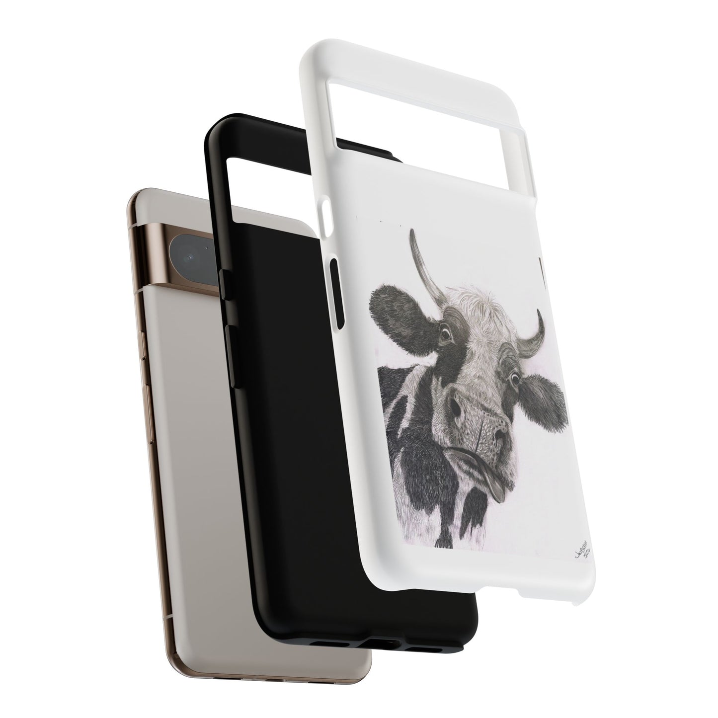 Cow Sketch Tough Phone Case — Protective iPhone Cover with Whimsical Cow Illustration