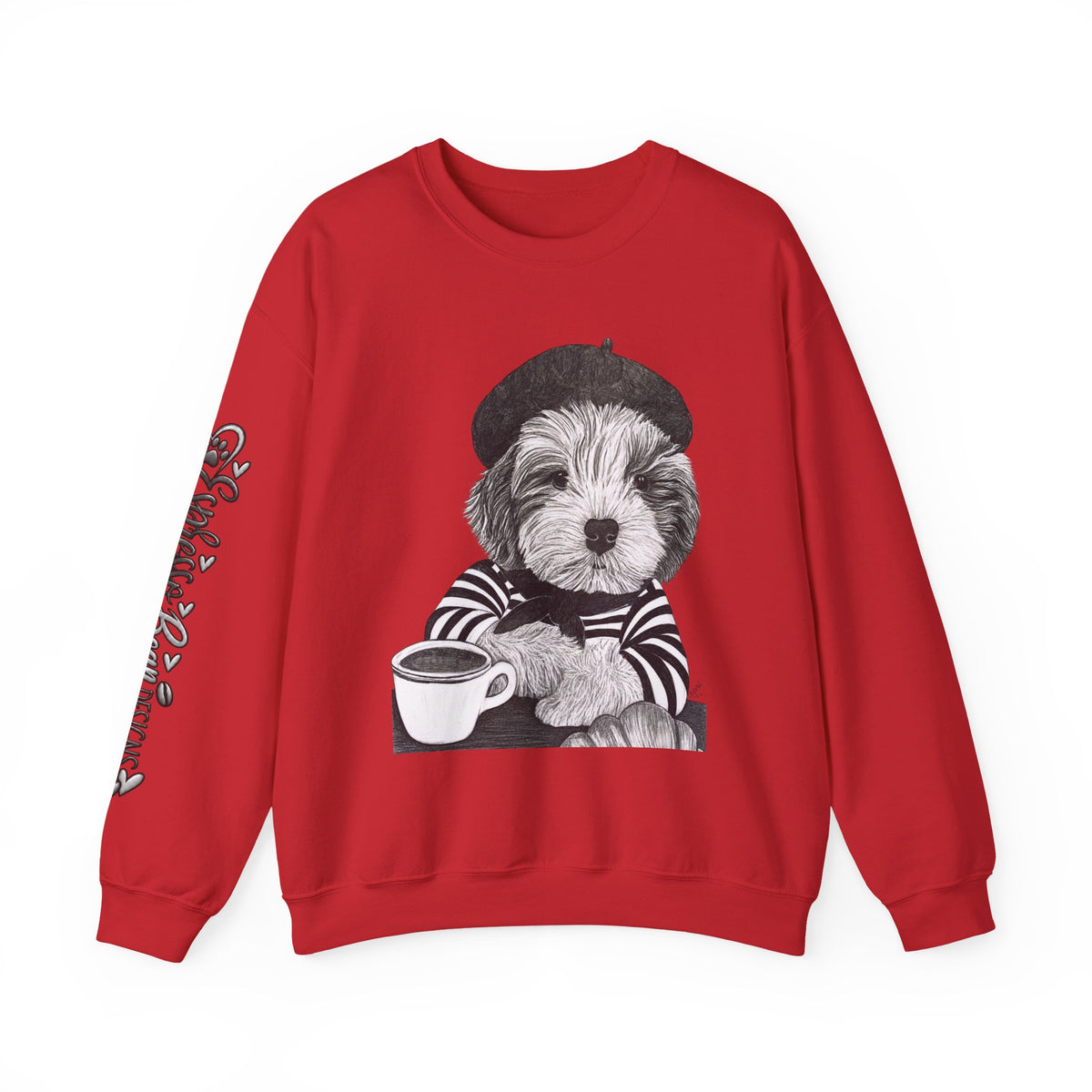 French Pup Pierre Coffee Sweatshirt — Cute Puppy in Beret Graphic Crewneck