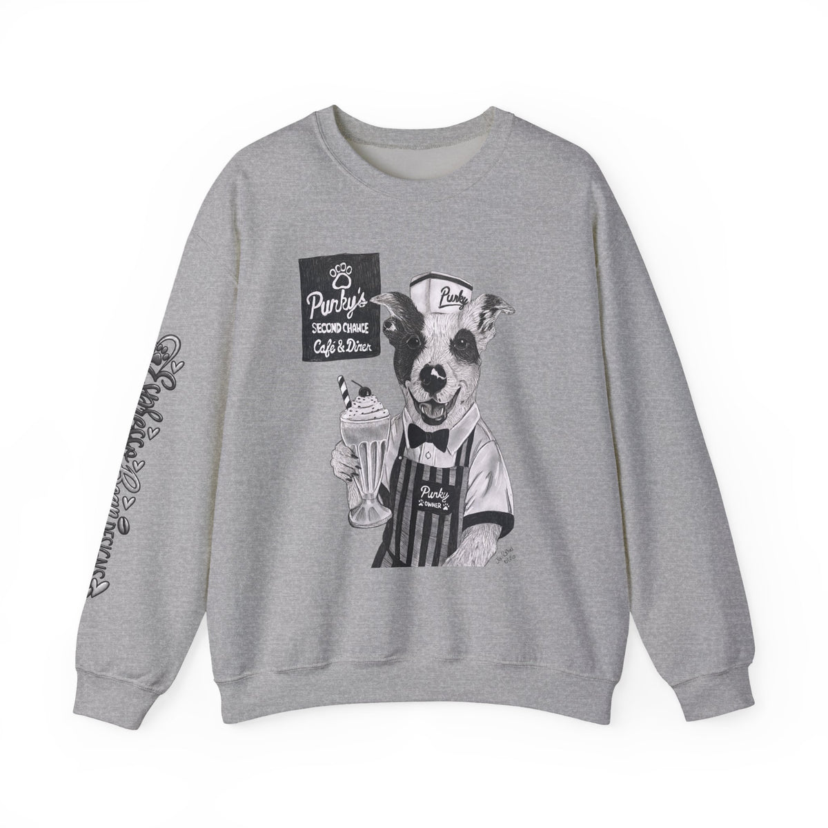 Dog Crewneck Sweatshirt — 'Meet Punky' Rescue Cafe Graphic