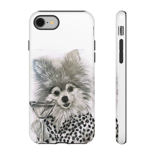 Penelope Pomeranian Martini Tough Case — Cute Dog Phone Case with Leopard Scarf