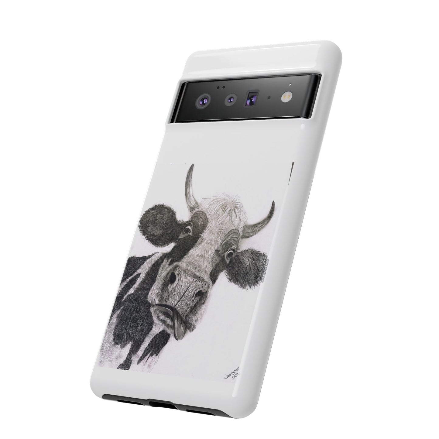 Cow Sketch Tough Phone Case — Protective iPhone Cover with Whimsical Cow Illustration
