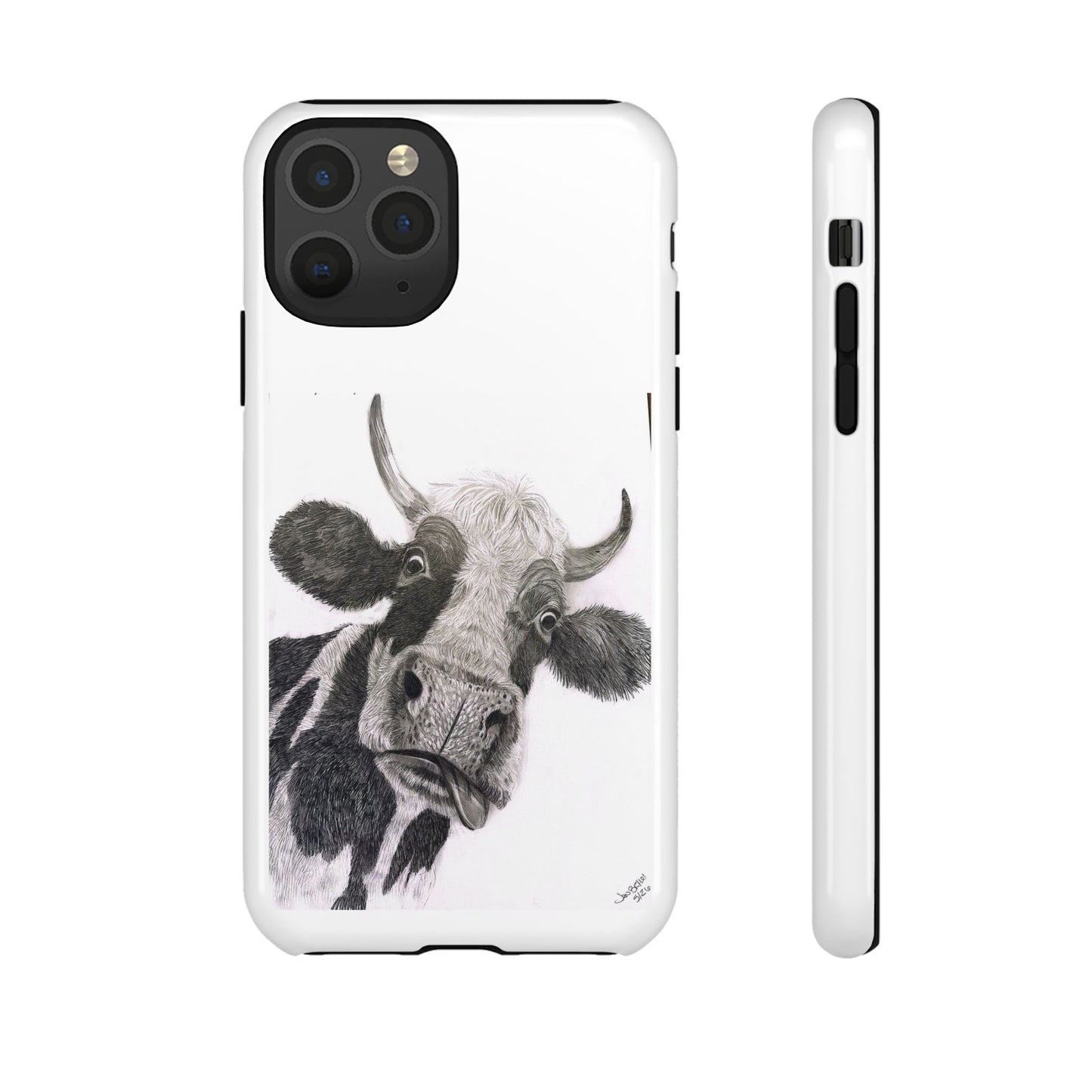 Cow Sketch Tough Phone Case — Protective iPhone Cover with Whimsical Cow Illustration