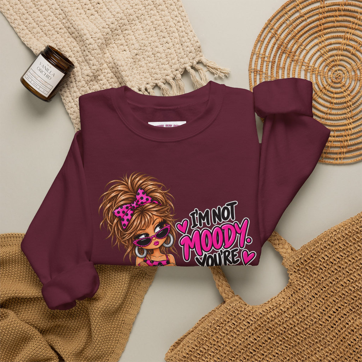 “I’m Not Moody, You’re Annoying” Girl & Pug Graphic Sweatshirt