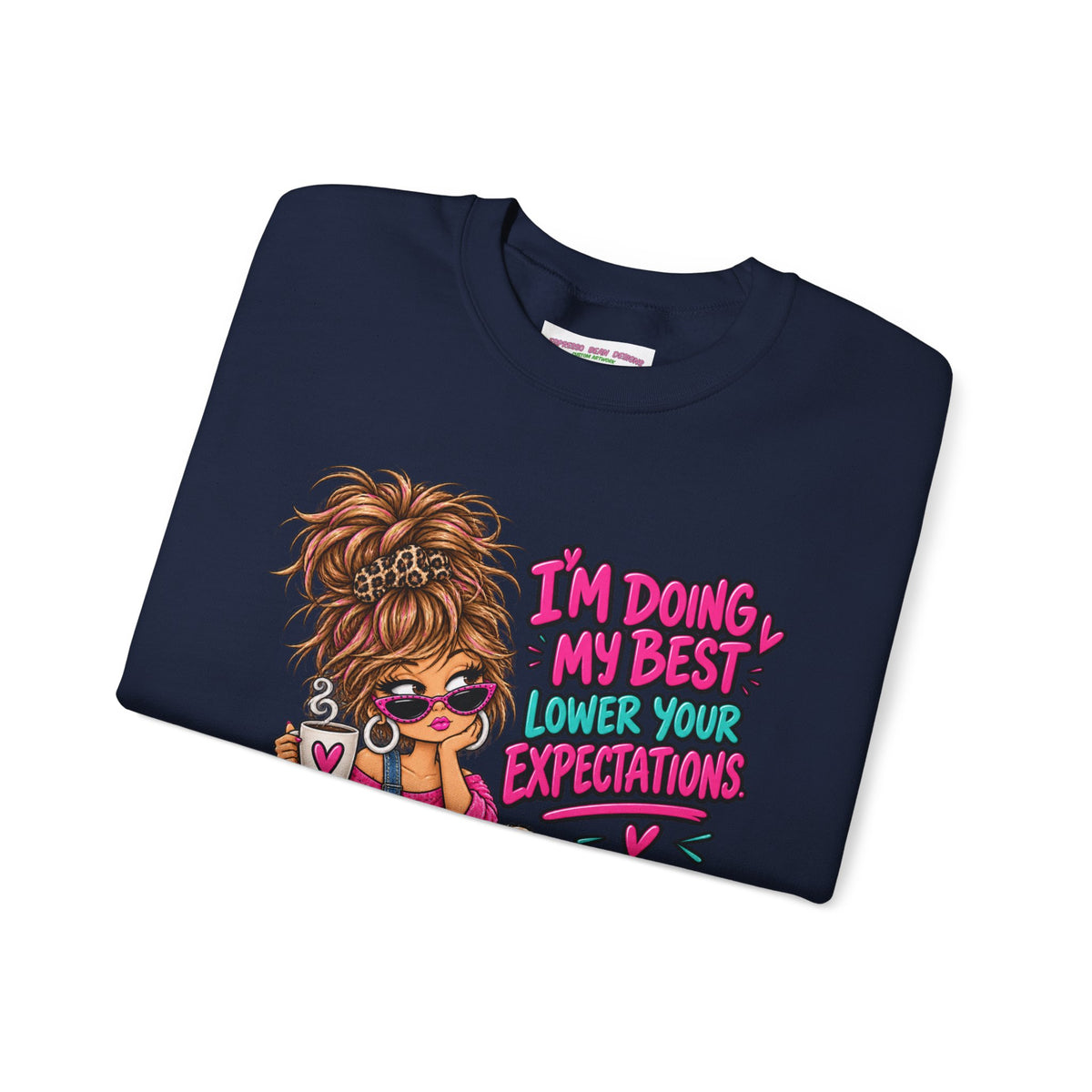 I'm Doing My Best Crewneck Sweatshirt — Cute Girl & Puppy Graphic