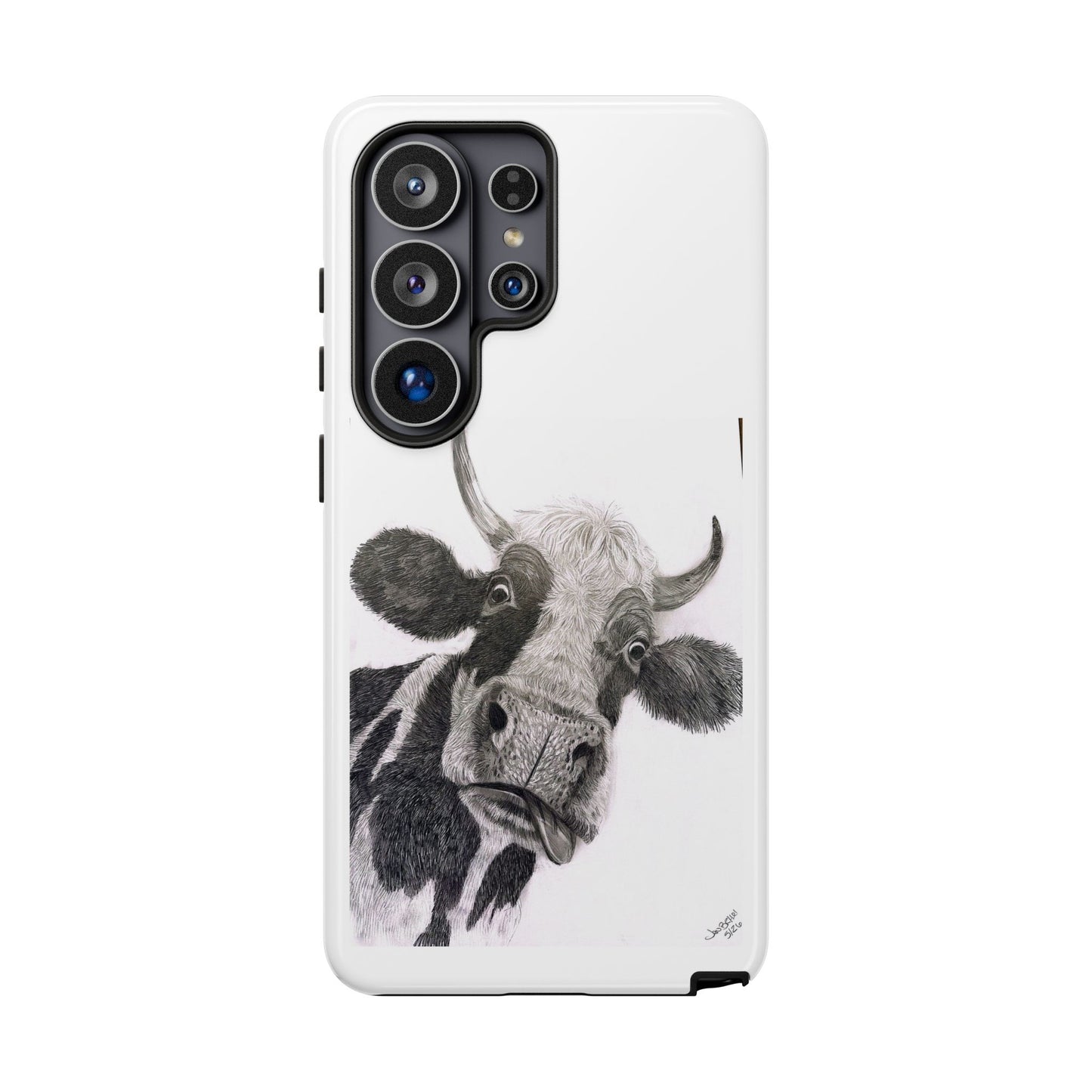 Cow Sketch Tough Phone Case — Protective iPhone Cover with Whimsical Cow Illustration