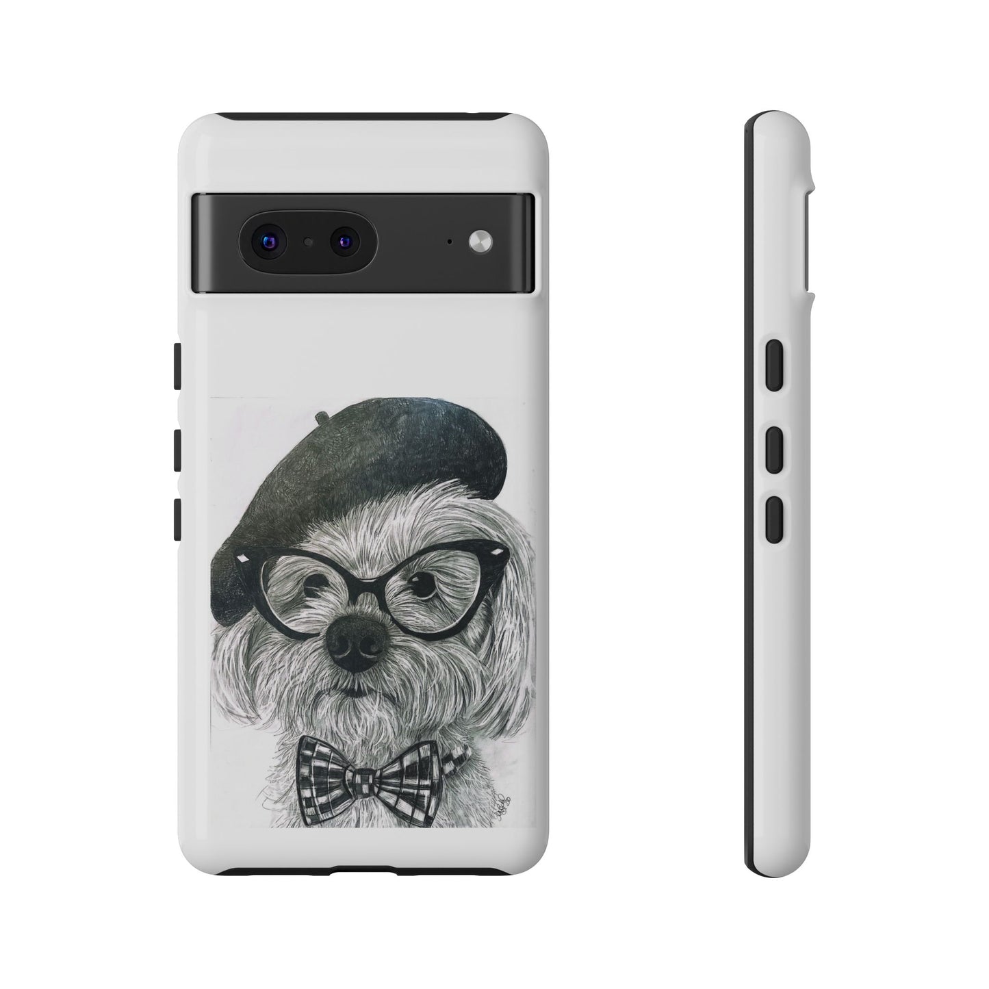Dog Portrait Phone Case — Dexter with Beret, Glasses & Bow Tie