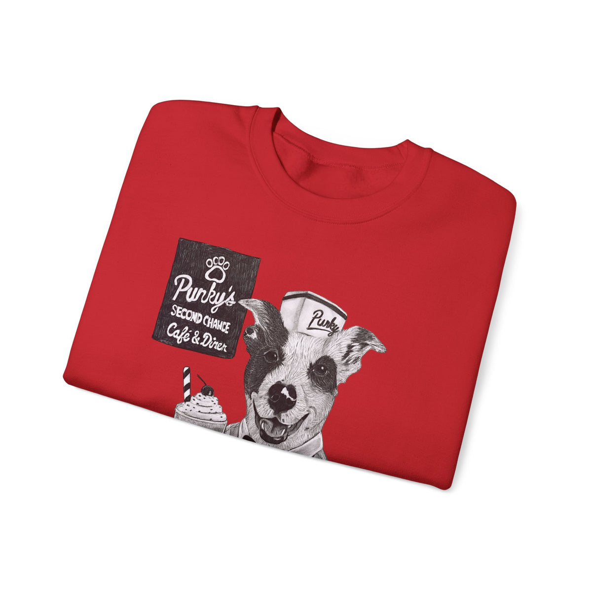 Dog Crewneck Sweatshirt — 'Meet Punky' Rescue Cafe Graphic