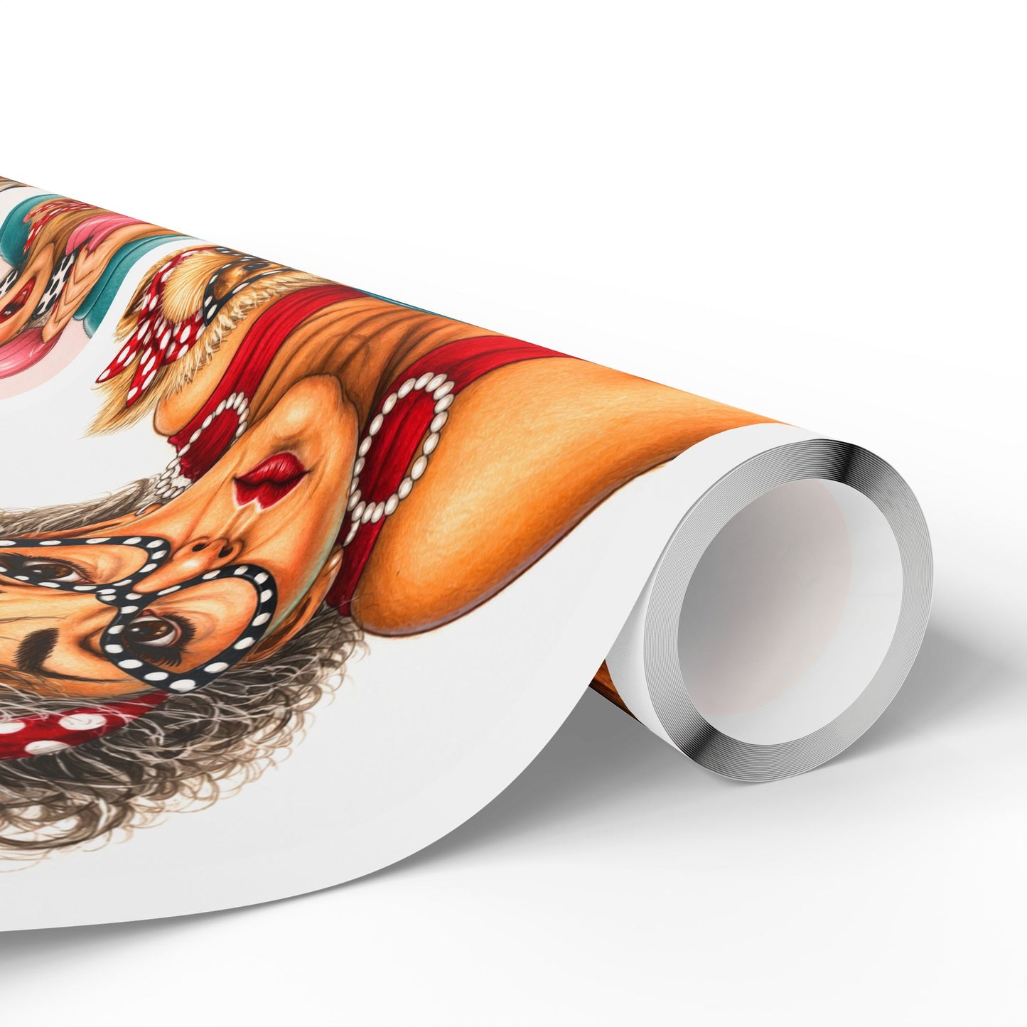 Wrapping Paper Perky Pearl and Latte — Retro Glam Portrait Pattern Gift Wrap