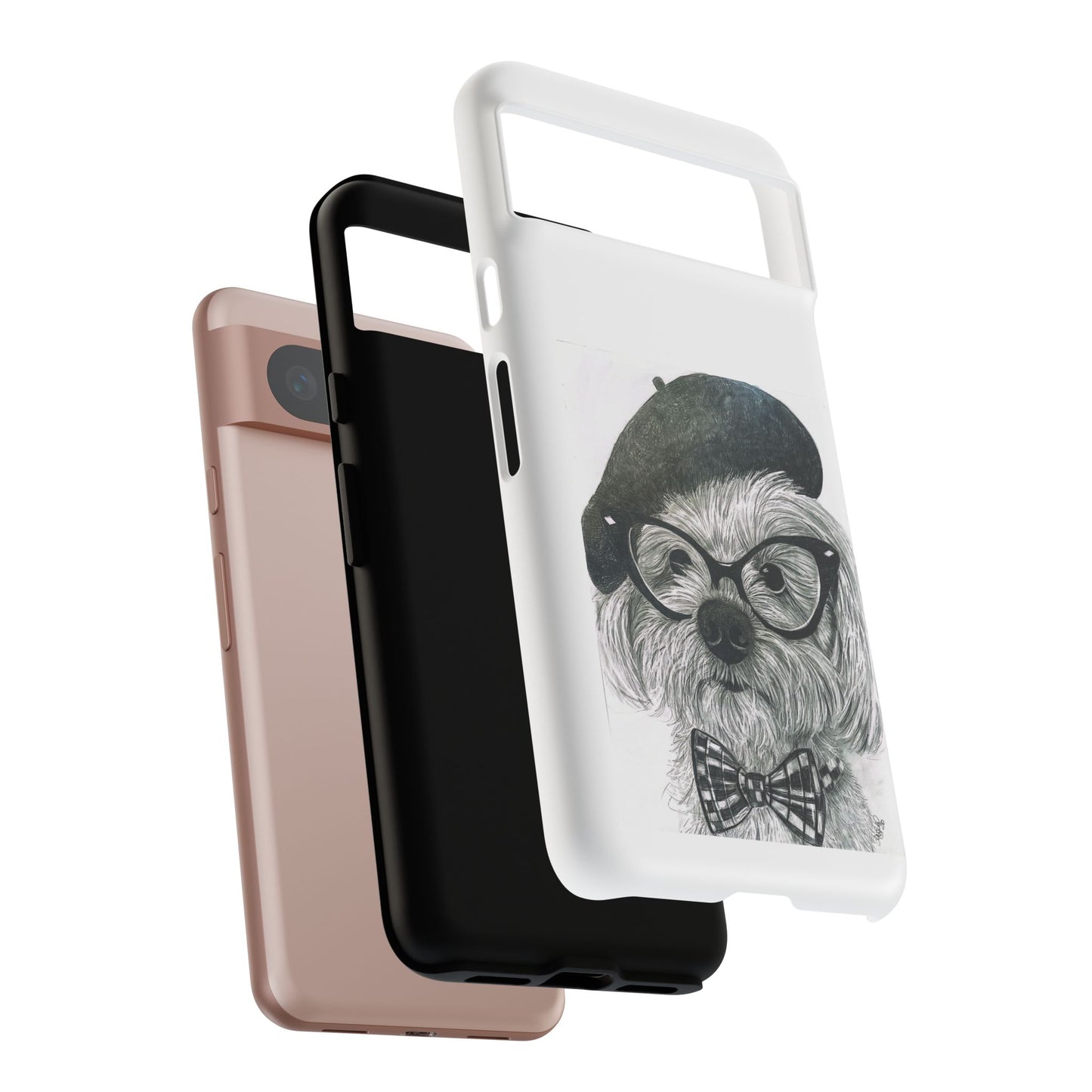 Dog Portrait Phone Case — Dexter with Beret, Glasses & Bow Tie