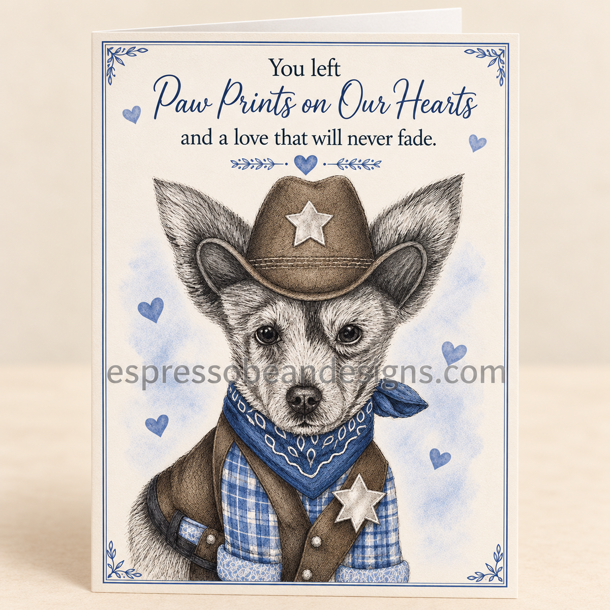 Paw Prints on Our Hearts — Cowboy Dog Pet Sympathy Card