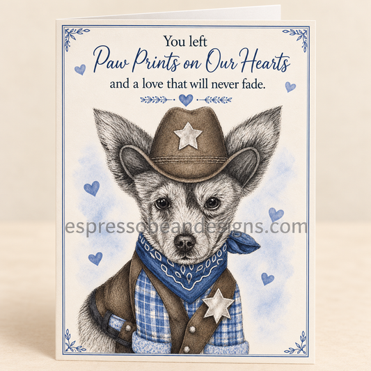 Paw Prints on Our Hearts — Cowboy Dog Pet Sympathy Card