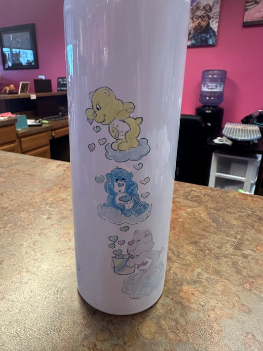 3 Care Bears on cloud.  20 ounce tumbler