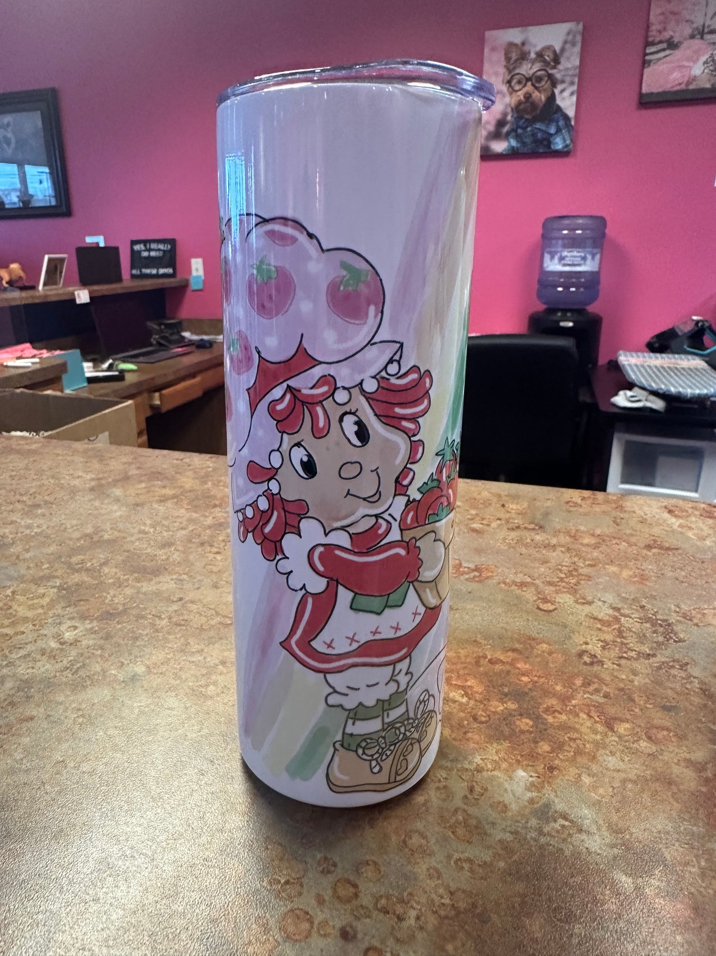 Strawberry shortcake w berries and a rainbow 20 ounce tumbler