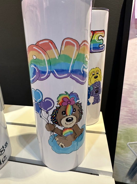 Rainbow dog on cloud. 20 ounce tumbler