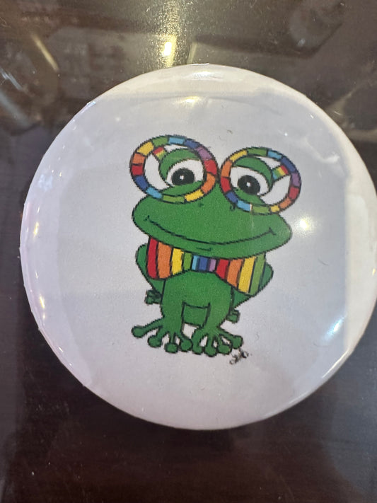 Frog rainbow glasses and bow tie button