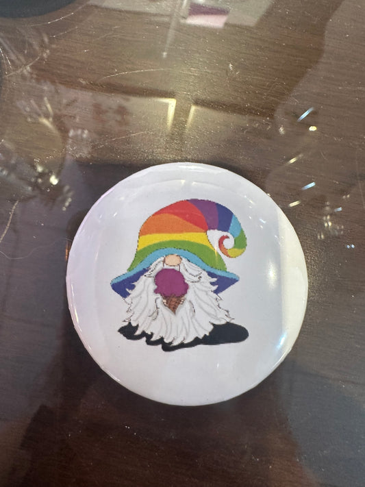 Rainbow gnome w ice cream button