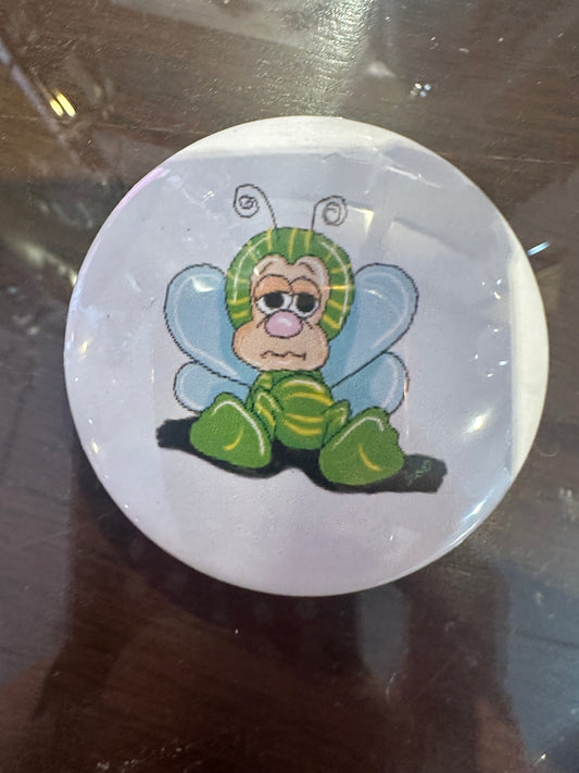 Green sad bug button