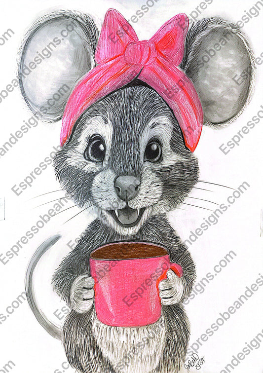 Cute mouse with coffee