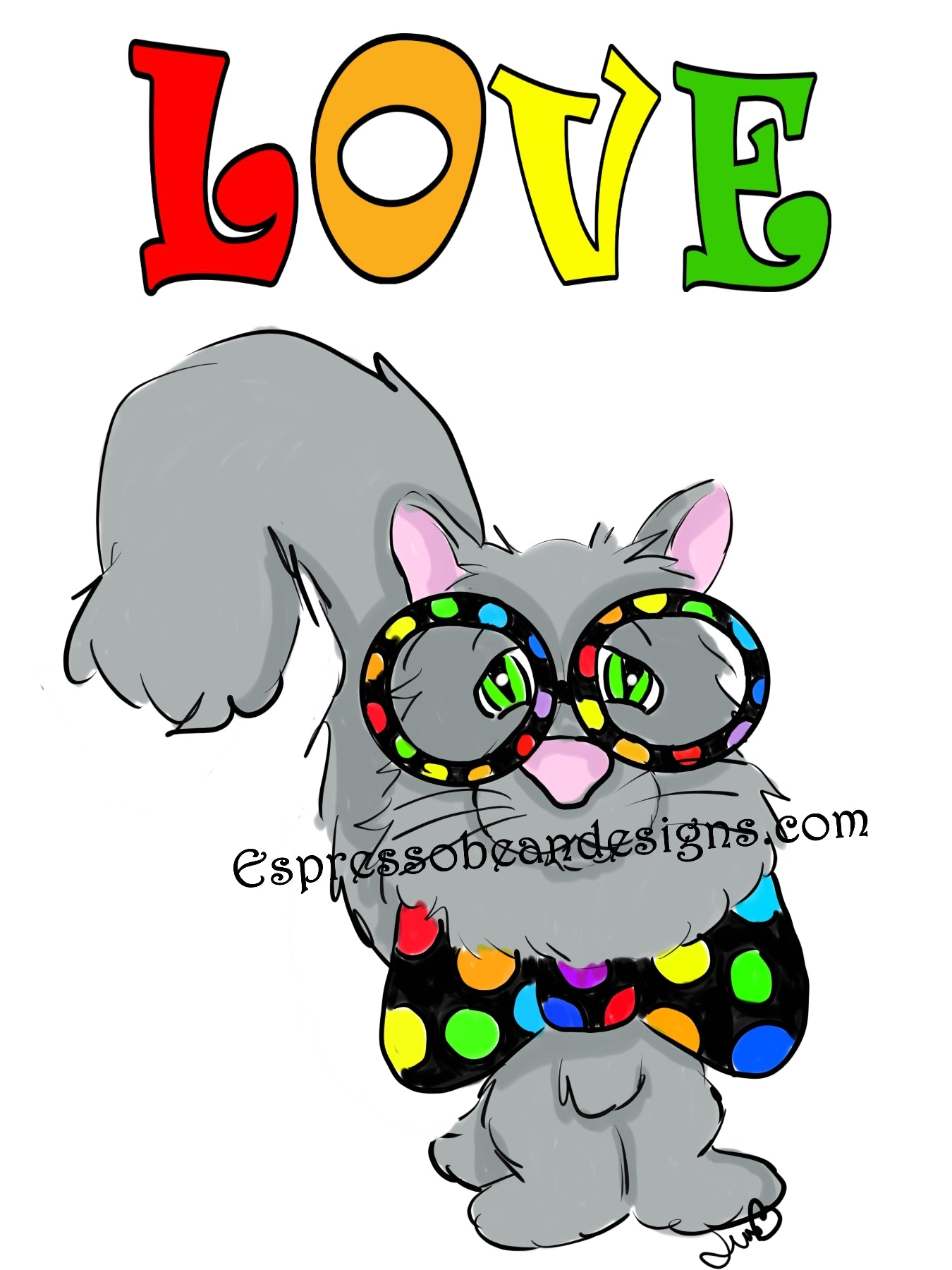 Grey cat Love. Print your own wall art 18 by 24 inches.