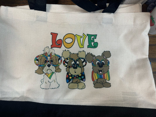 3 dog love canvas bag